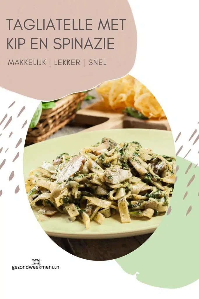 Heerlijk romige tagliatelle met kip en spinazie. Een smakelijk pasta recept met kip en lekker veel groente. Deze tagliatelle met roomsaus is makkelijk om te maken en staat binnen 25 minuten op tafel.